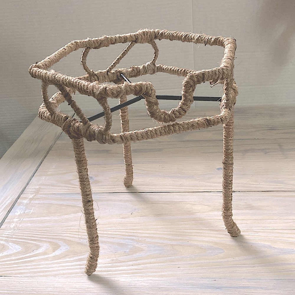 FLOWER POT STAND Holder Rack Metal Jute Twine Wrapped 9 x 9 x 9 inches